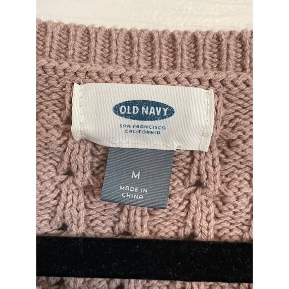 Old Navy Womens Sweater Medium Knit Pink Blush Cozy Diamond Pattern Scoop Neck - Picture 3 of 8